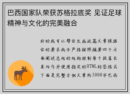 巴西国家队荣获苏格拉底奖 见证足球精神与文化的完美融合